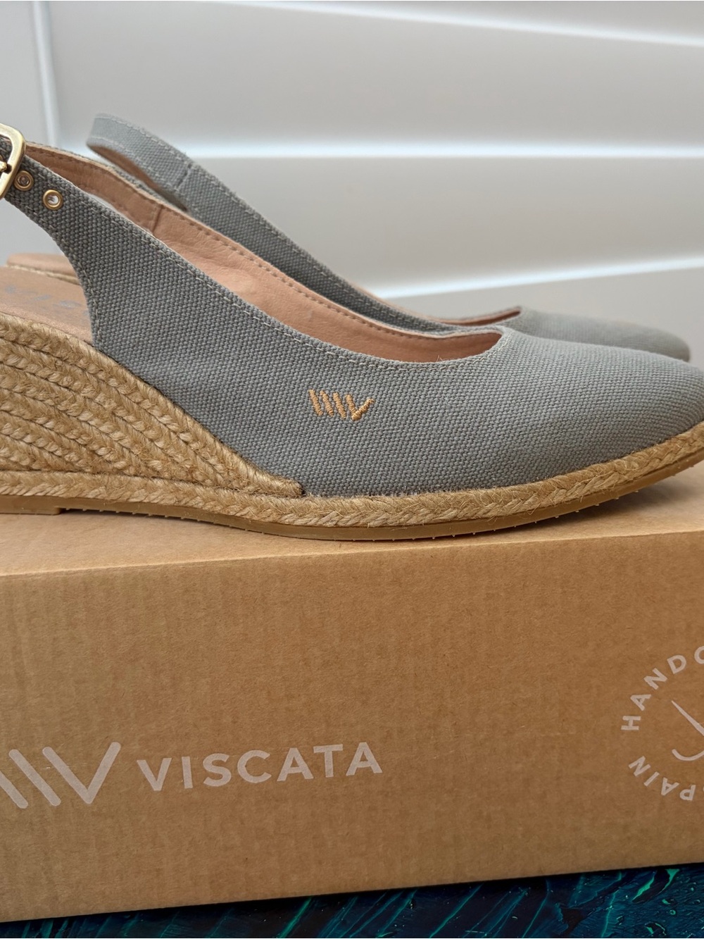 Viscata Women's Gray Canvas Espadrille Wedge Slingback
